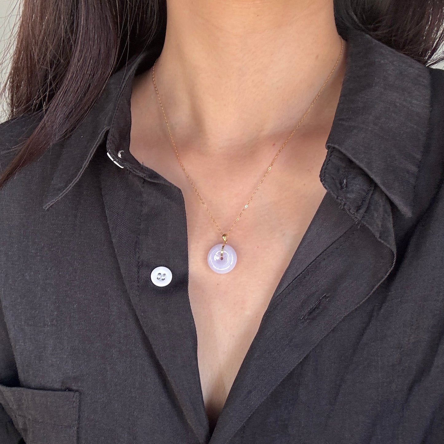 FOR HER | 18k Gold Lavender Jadeite Doughnut Pendant (YG)