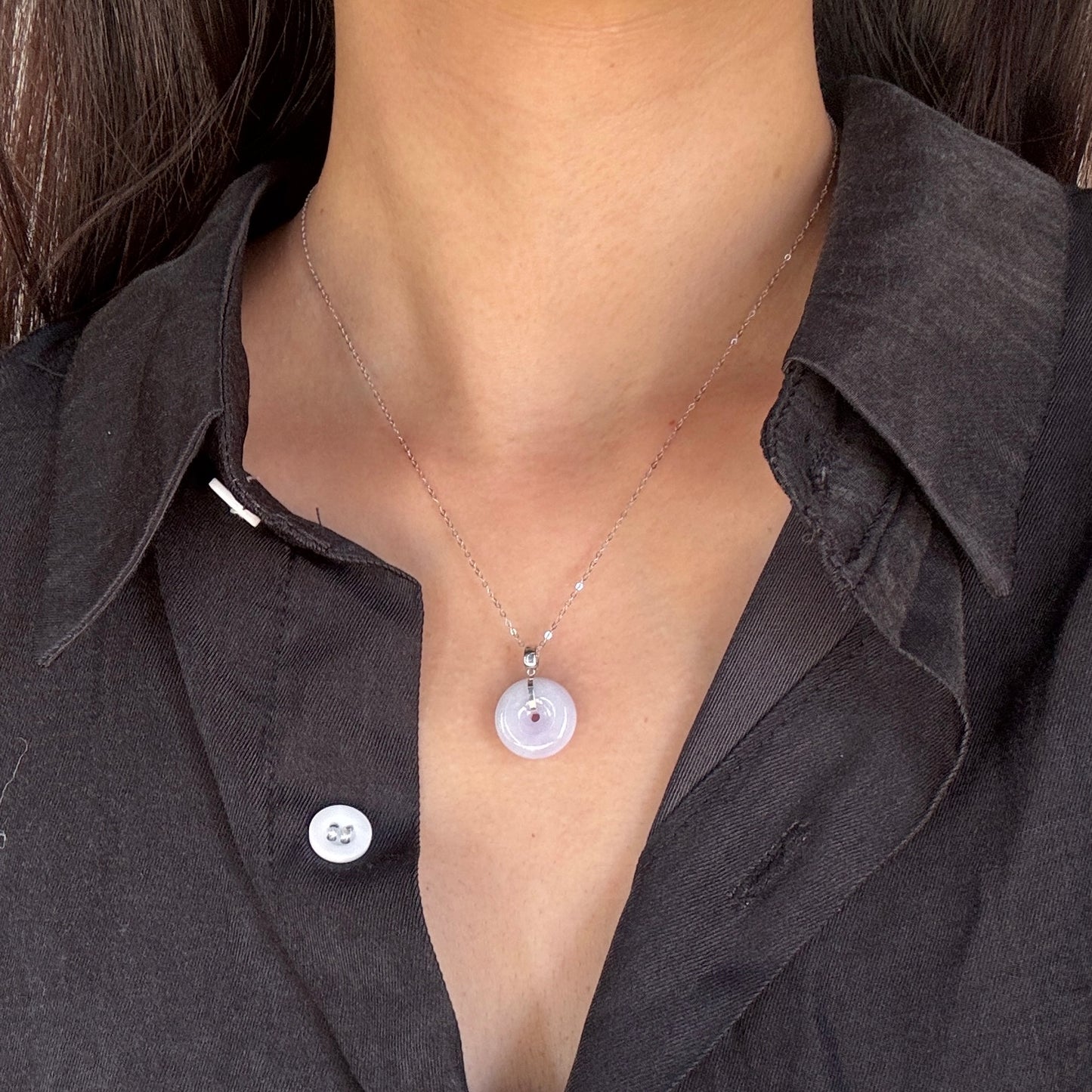 FOR HER | 18k Gold Lavender Jadeite Doughnut Pendant (WG)