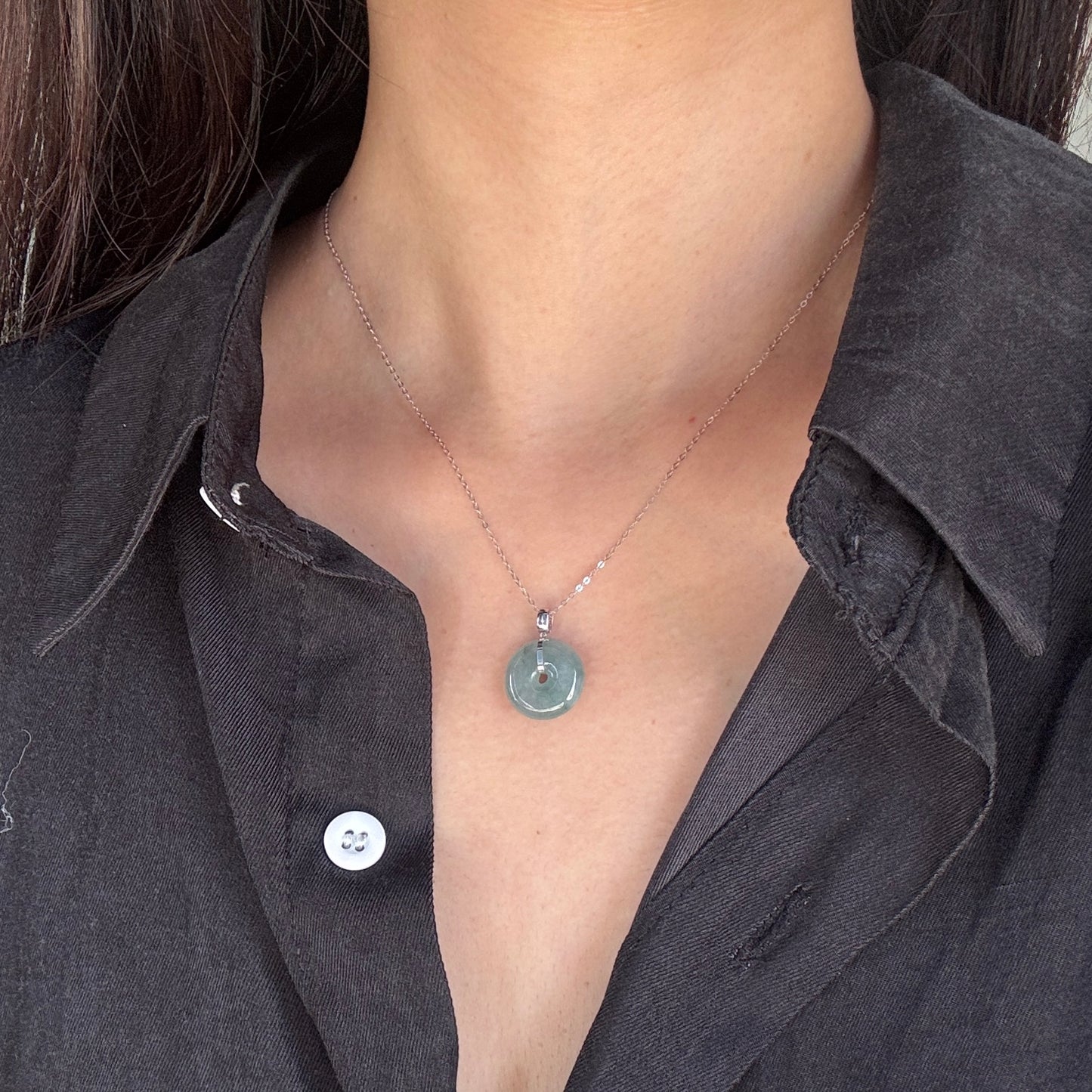 FOR HER | 18k Gold Blue Jadeite Doughnut Pendant (WG)