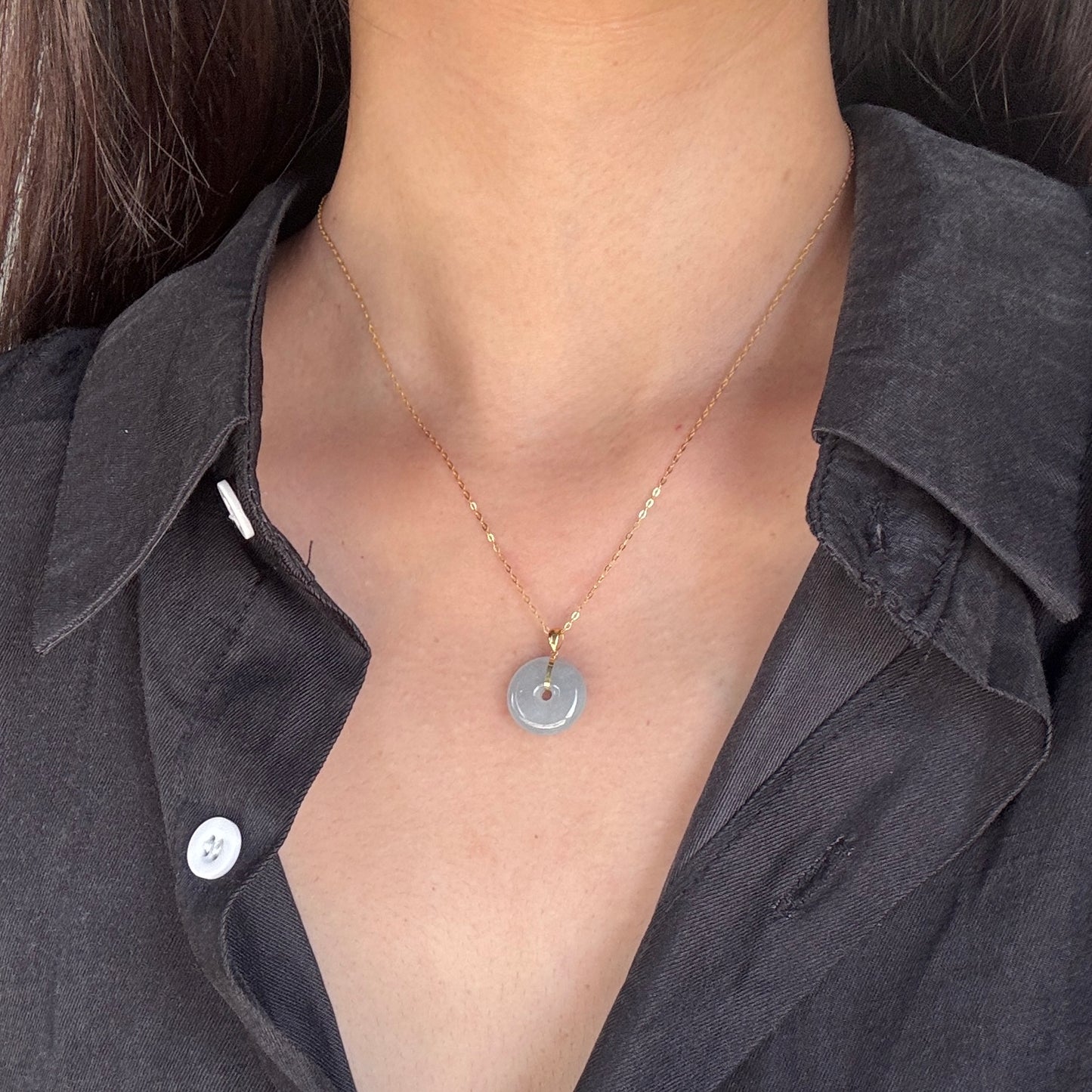 FOR HER | 18k Gold Blue Jadeite Doughnut Pendant (YG)