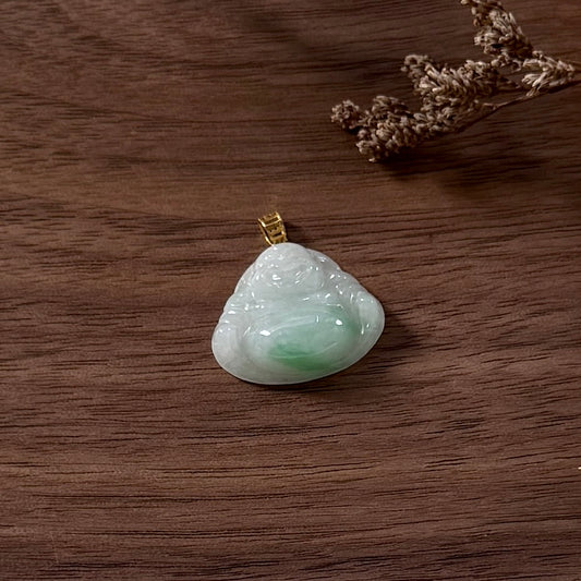 18k Gold Laughing Buddha Jadeite Pendant (small)