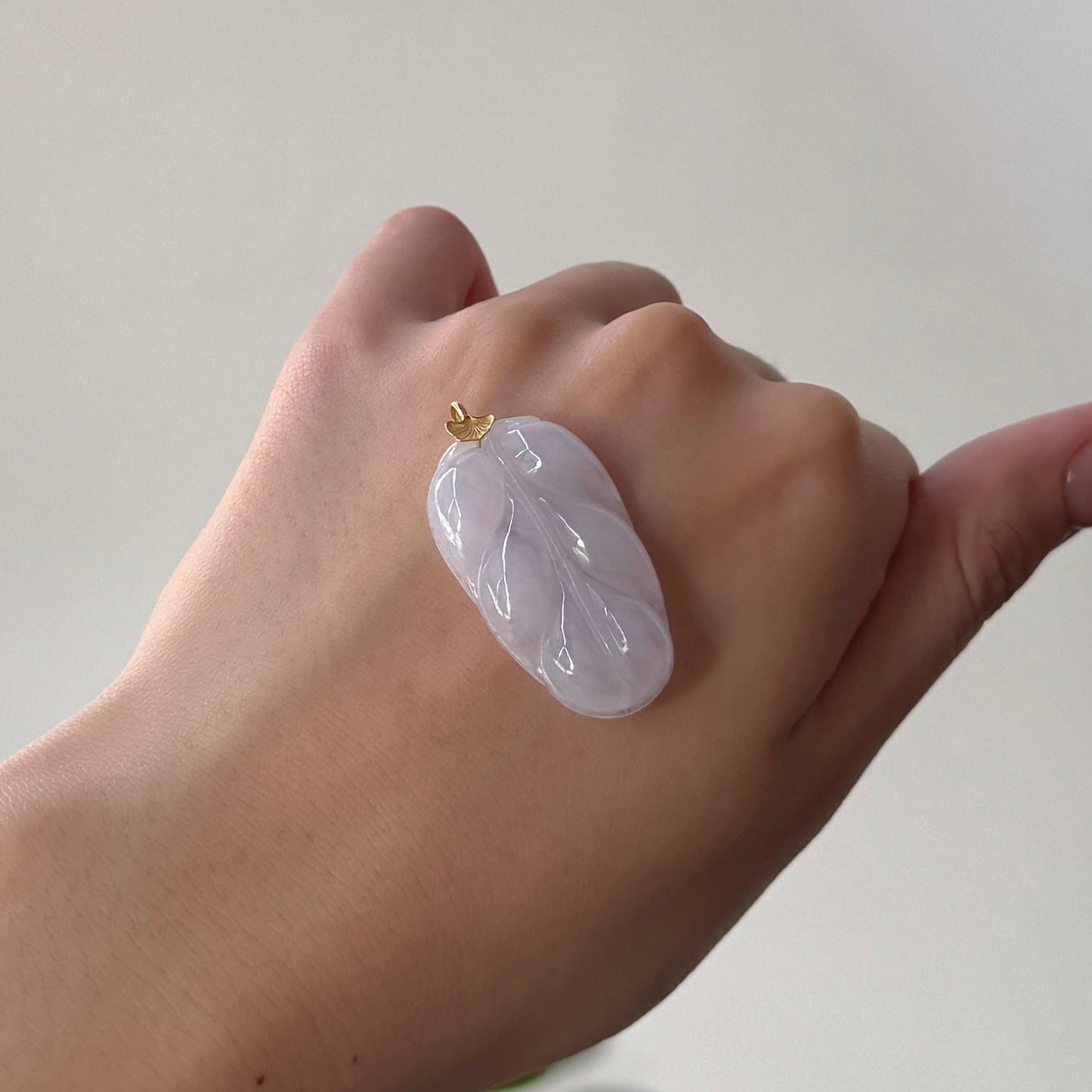 18k Gold Leaf Jadeite Pendant