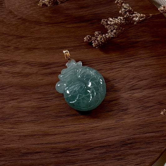 18k Gold Dragon Jadeite Pendant (teal)
