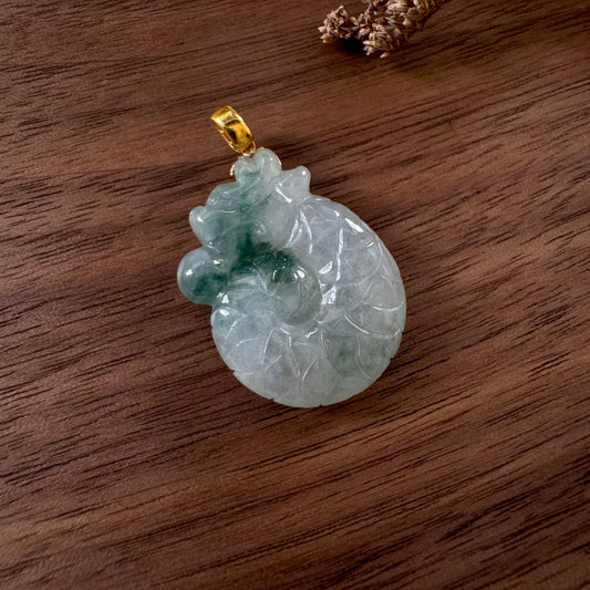 18k Gold Dragon Jadeite Pendant (Piaohua)