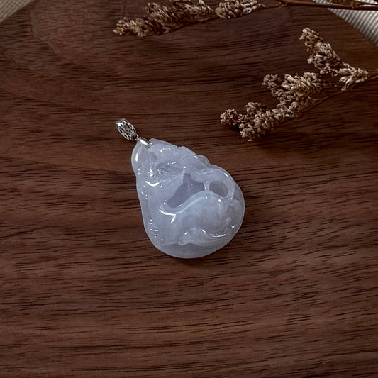 18k Gold Nine-Tailed Fox Jadeite Pendant