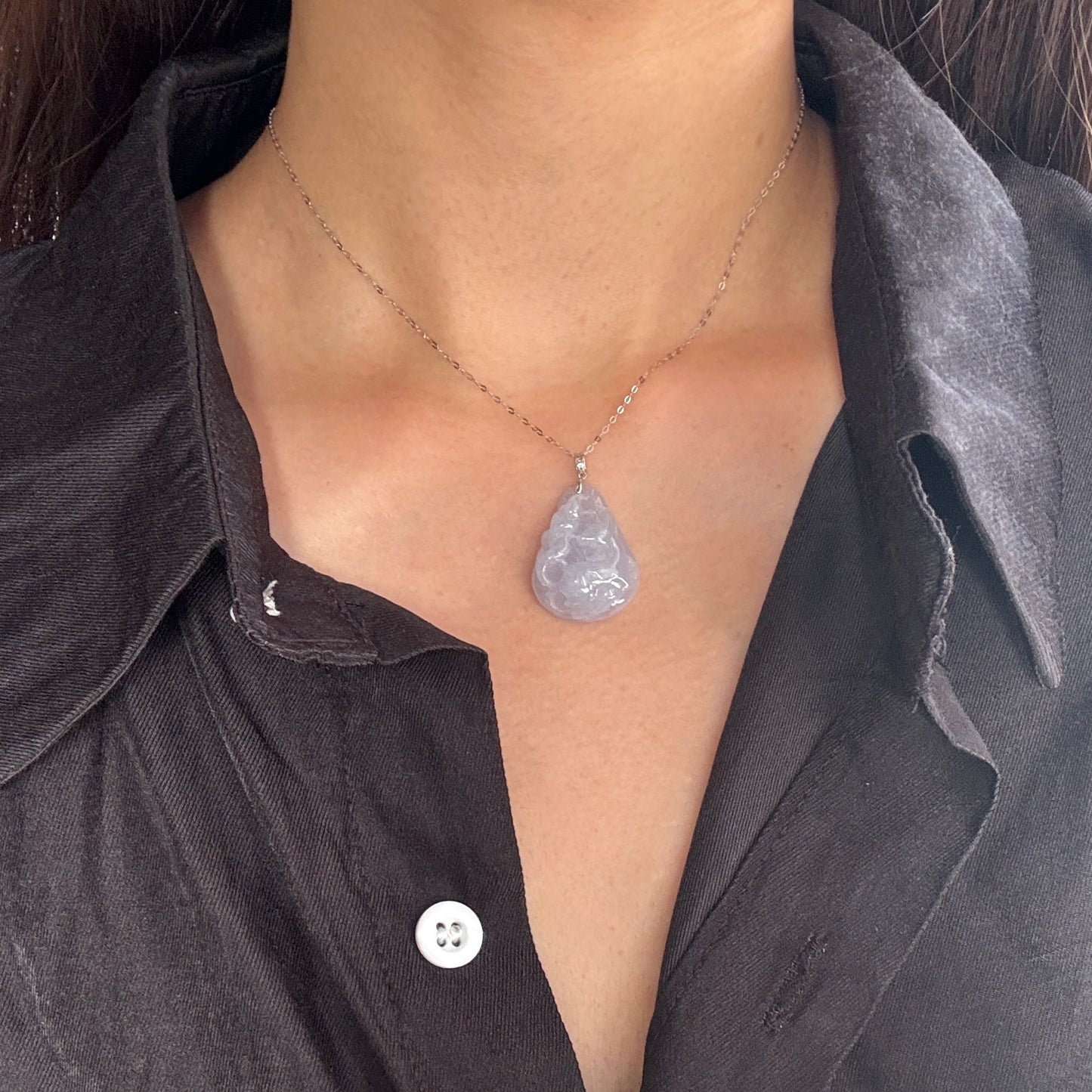 18k Gold Nine-Tailed Fox Jadeite Pendant