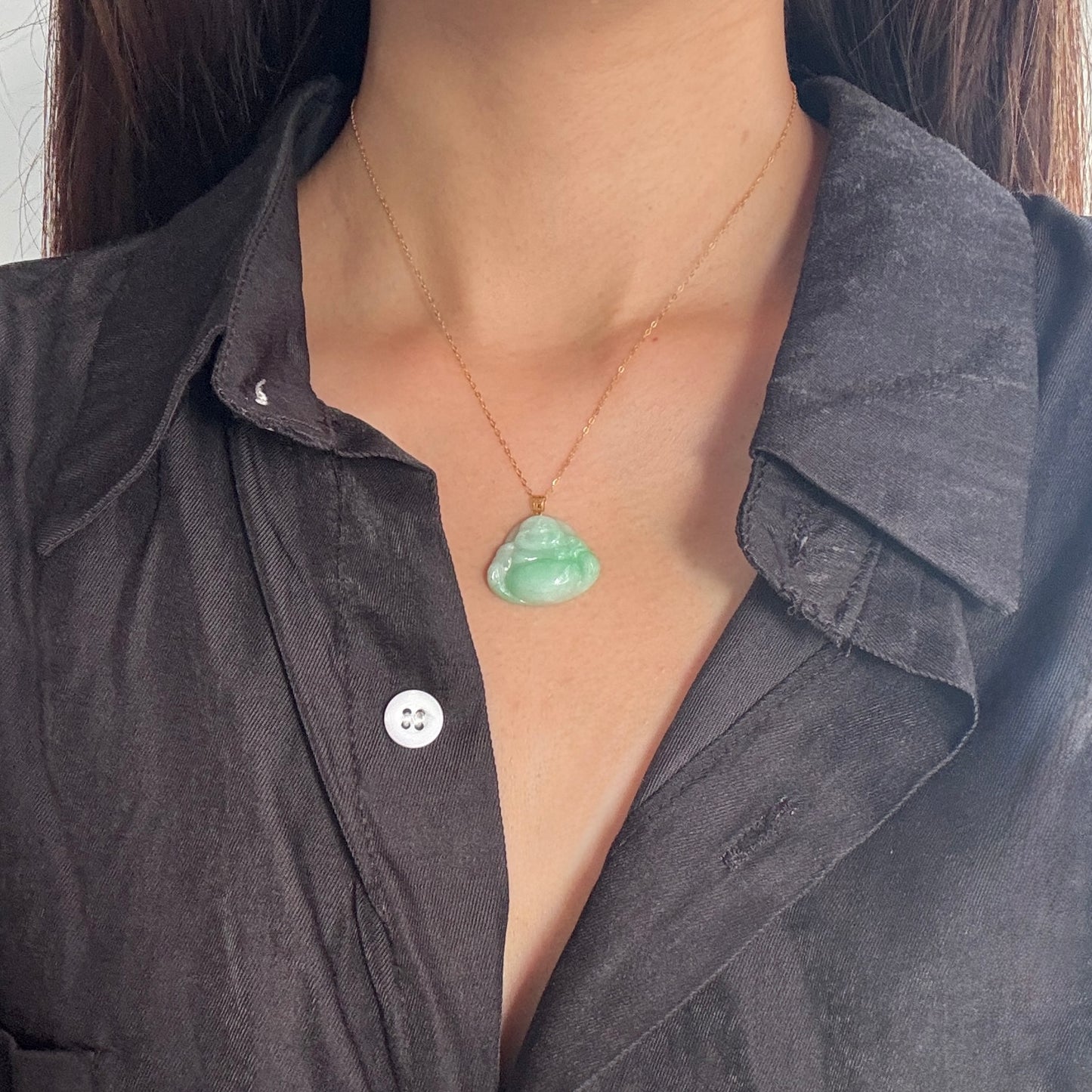 18k Gold Laughing Buddha Jadeite Pendant (big)