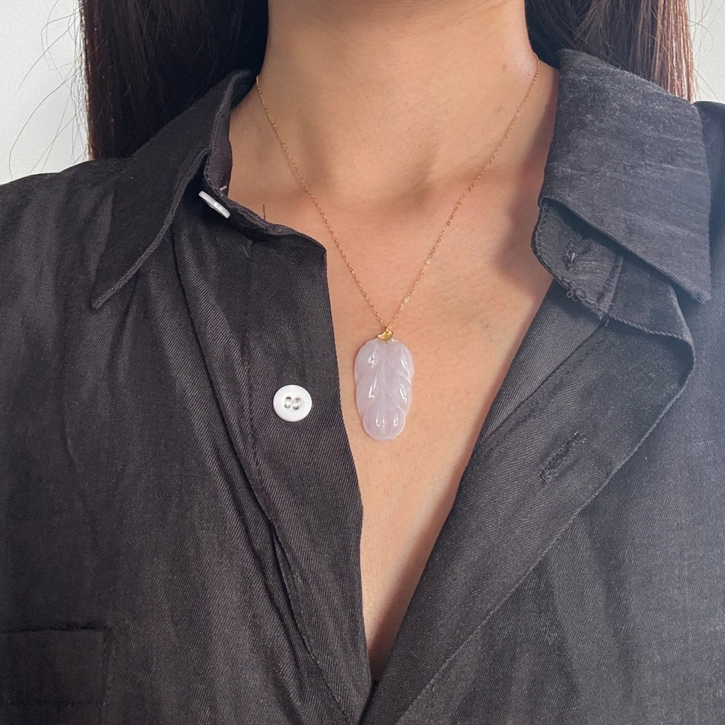18k Gold Leaf Jadeite Pendant