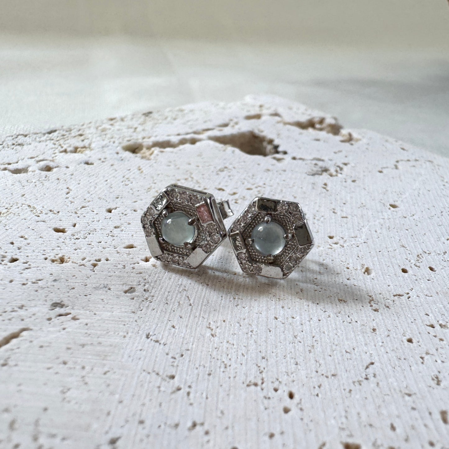 BLEU | Hexagon Jadeite Earstuds