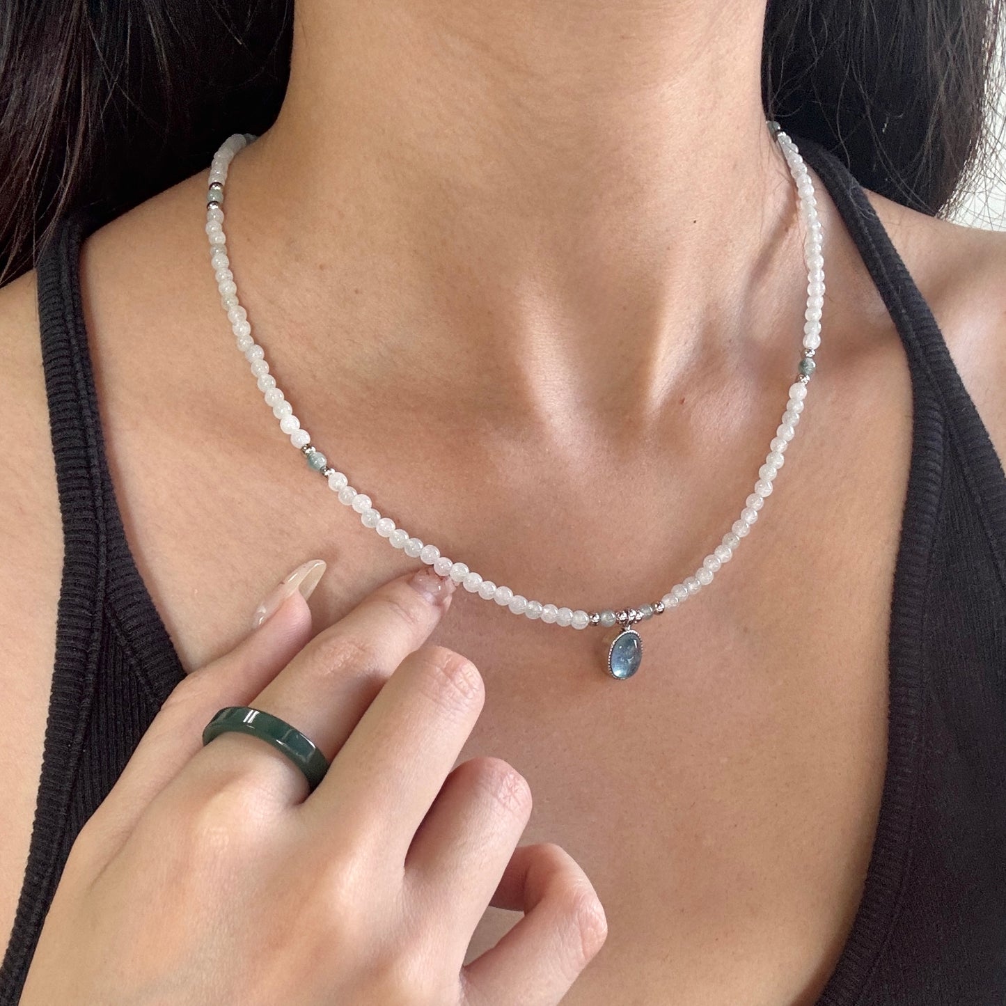 BLEU | Aquamarine x Jadeite Beaded Necklace
