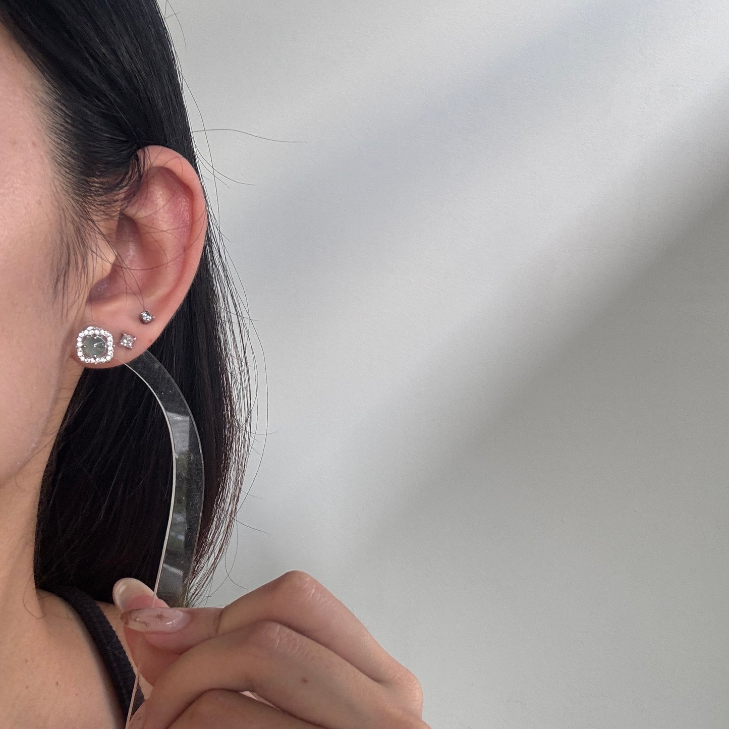 BLEU | Square Halo Jadeite Earstuds