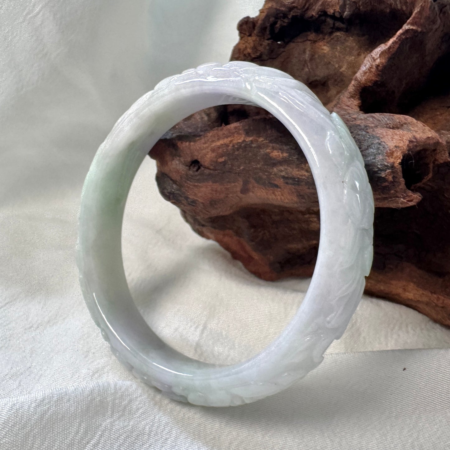 54.2 | Carved Lavender Green Jadeite Bangle
