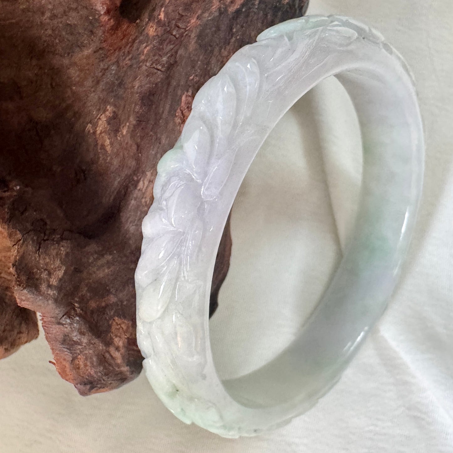 54.2 | Carved Lavender Green Jadeite Bangle