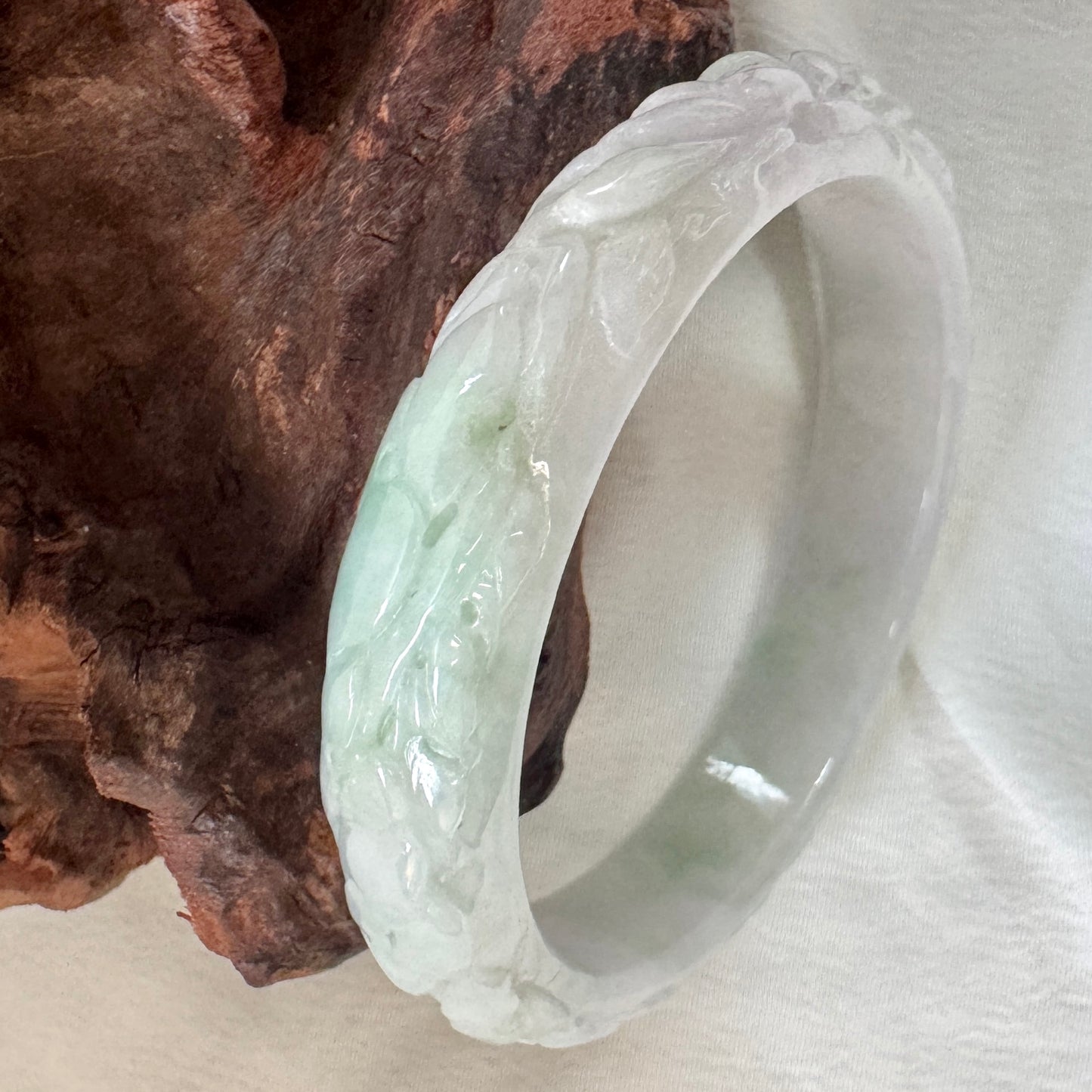54.2 | Carved Lavender Green Jadeite Bangle