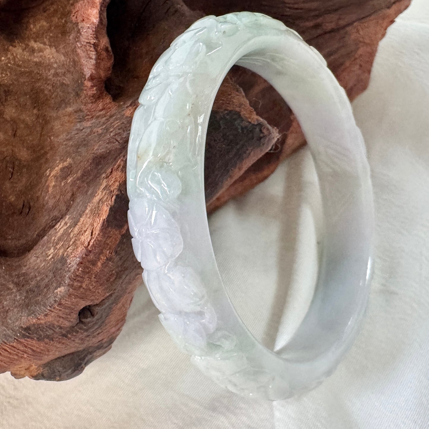 54.2 | Carved Lavender Green Jadeite Bangle