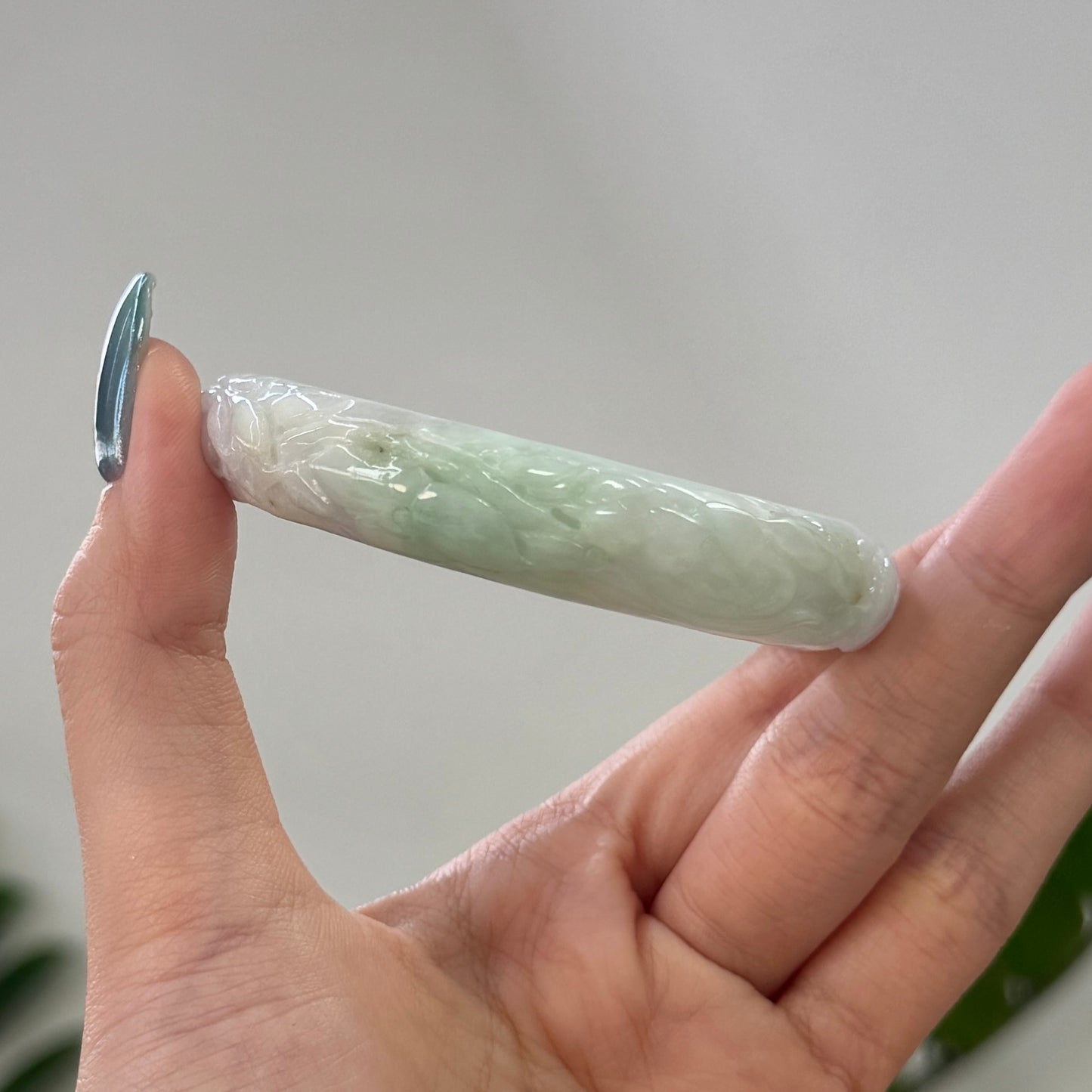 54.2 | Carved Lavender Green Jadeite Bangle