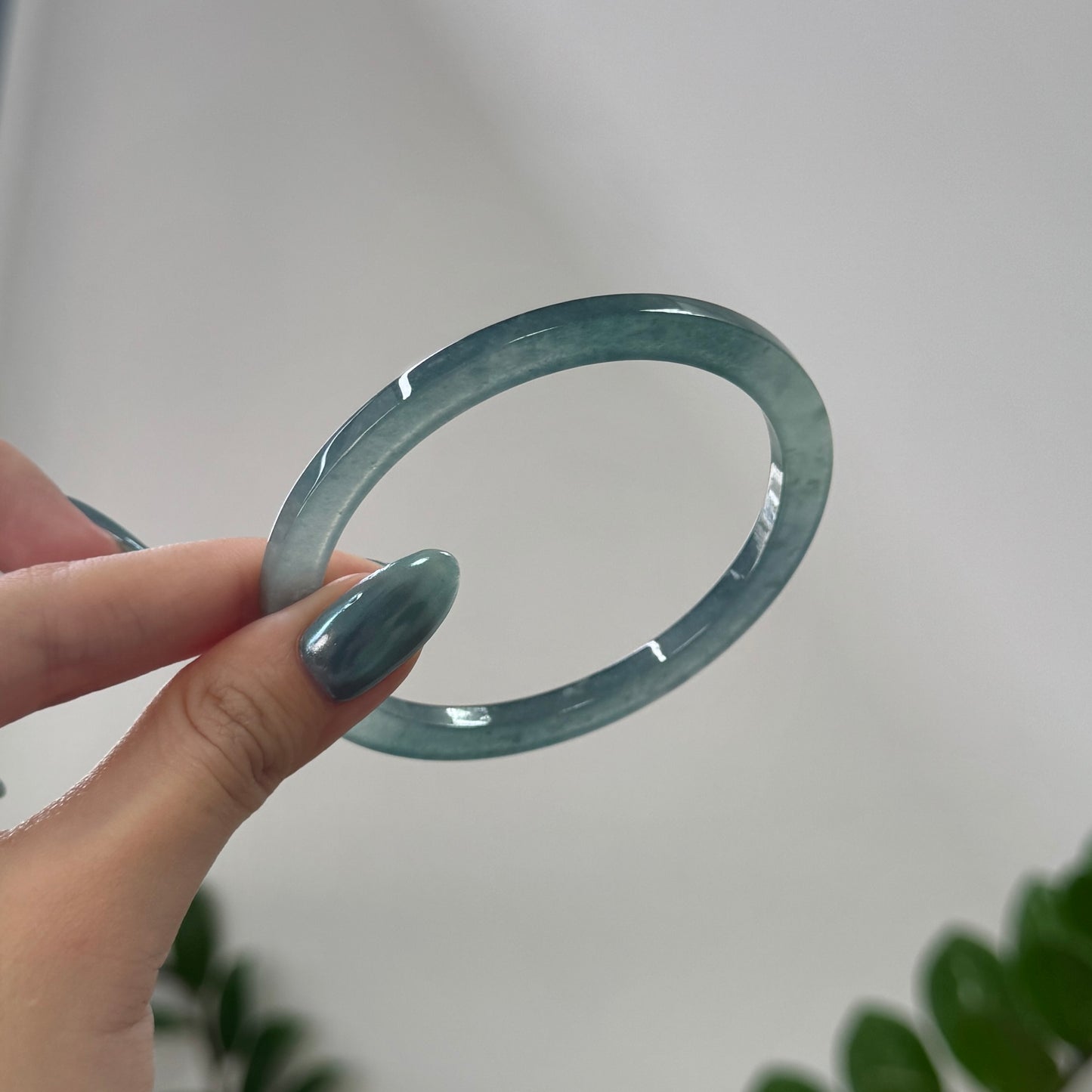 57.7 | Icy Teal Square Jadeite Bangle