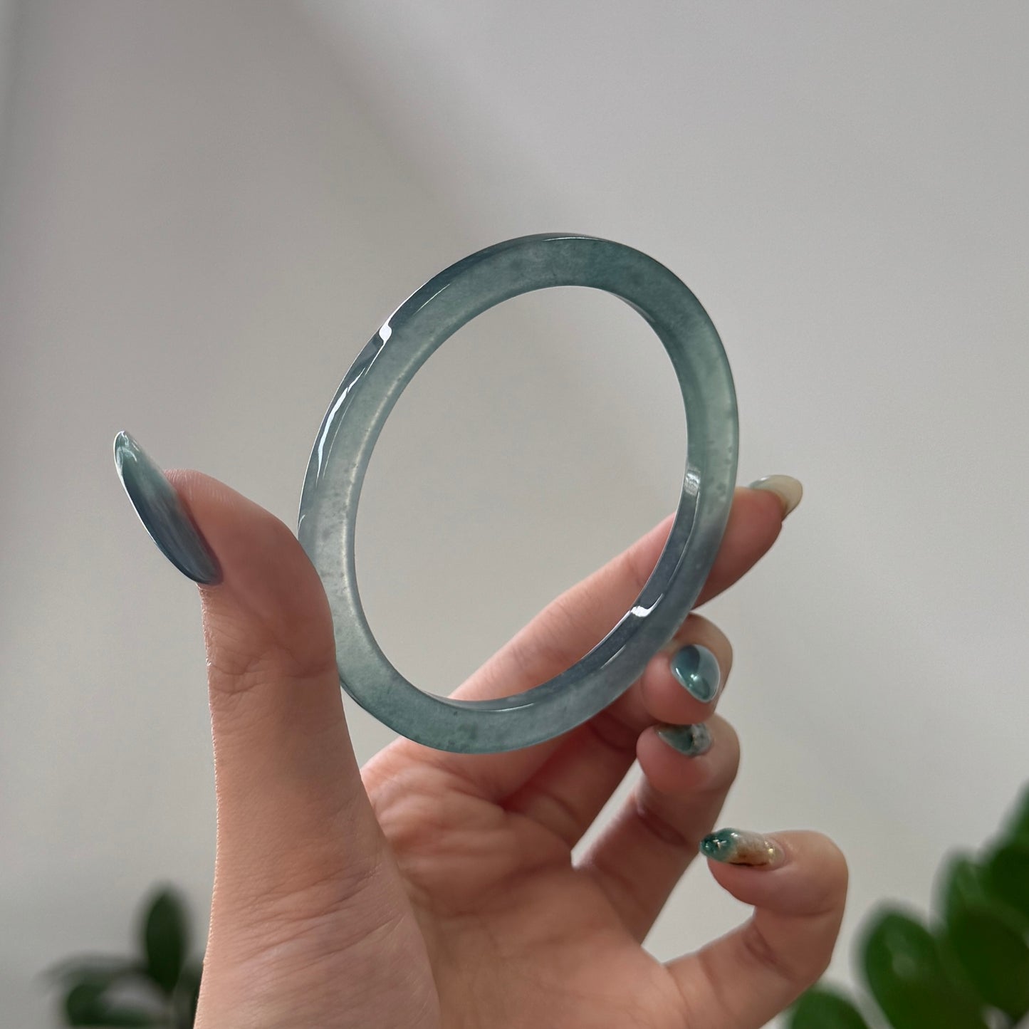 57.7 | Icy Teal Square Jadeite Bangle