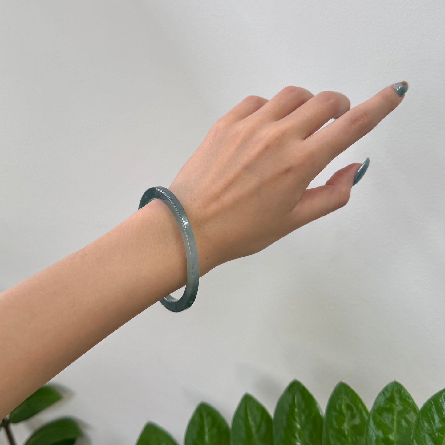 57.7 | Icy Teal Square Jadeite Bangle