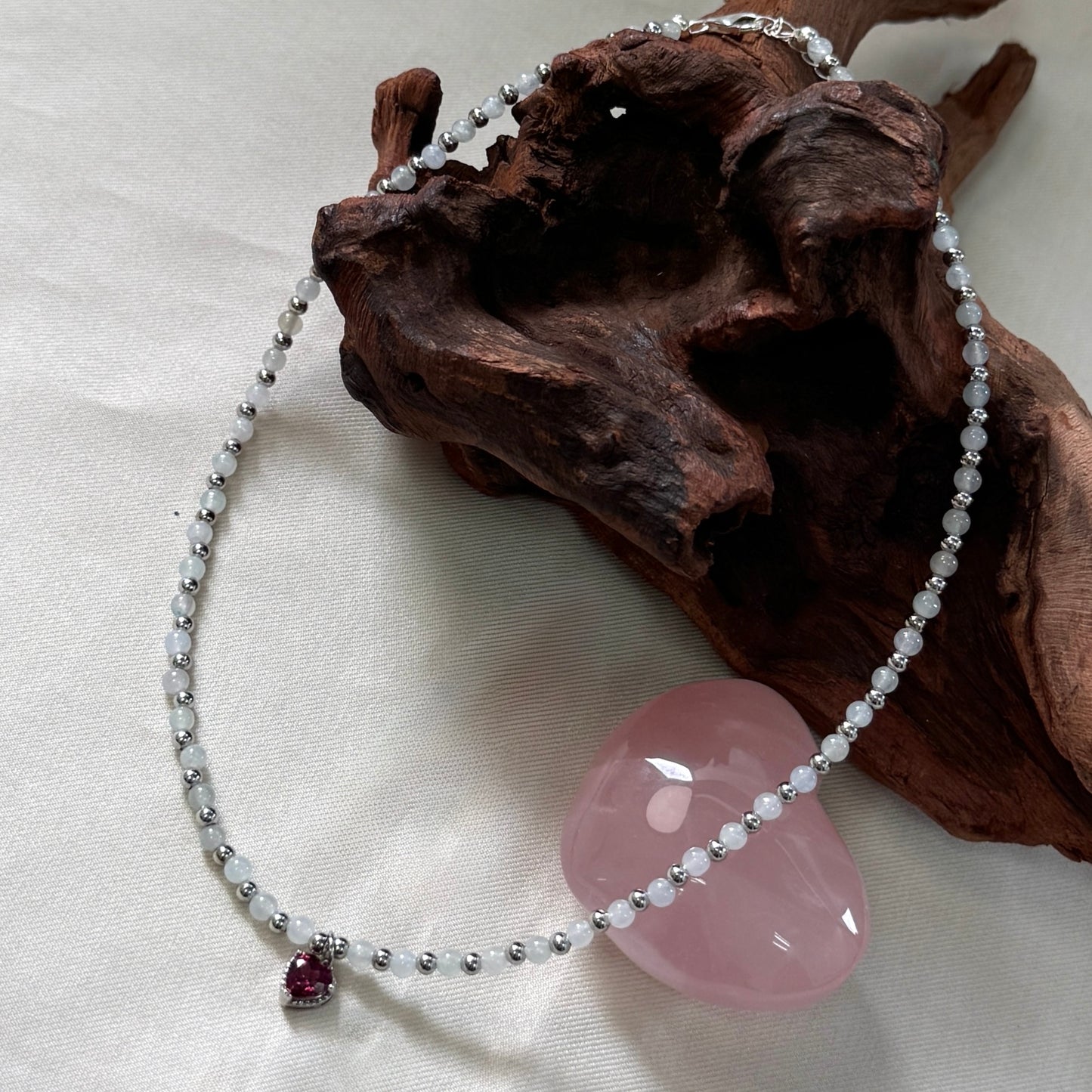 XOXO | Rhodolite Garnet x Jadeite Beaded Necklace