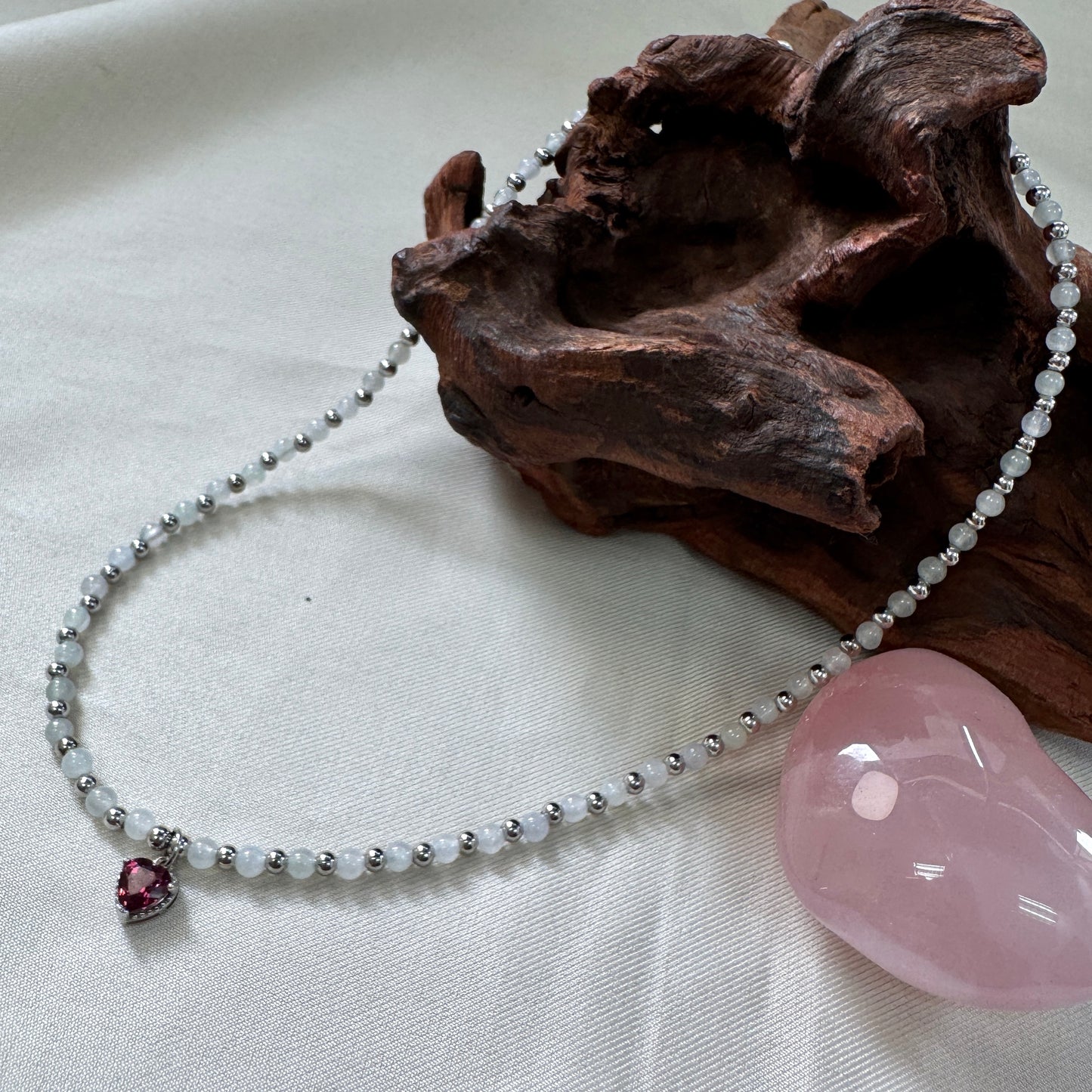 XOXO | Rhodolite Garnet x Jadeite Beaded Necklace