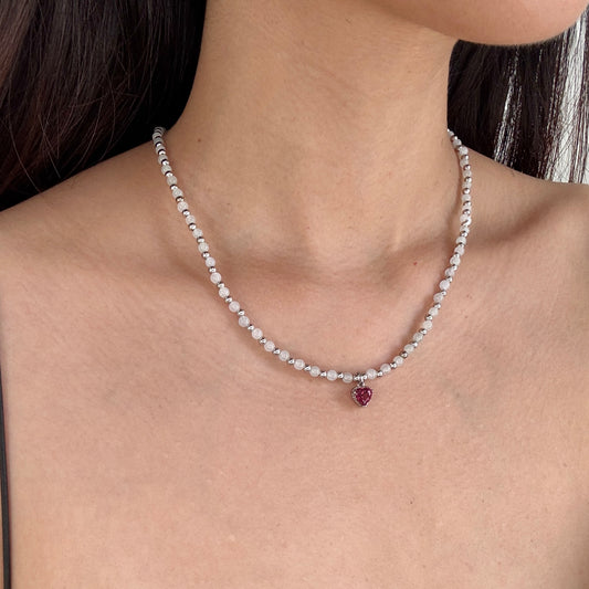 XOXO | Rhodolite Garnet x Jadeite Beaded Necklace