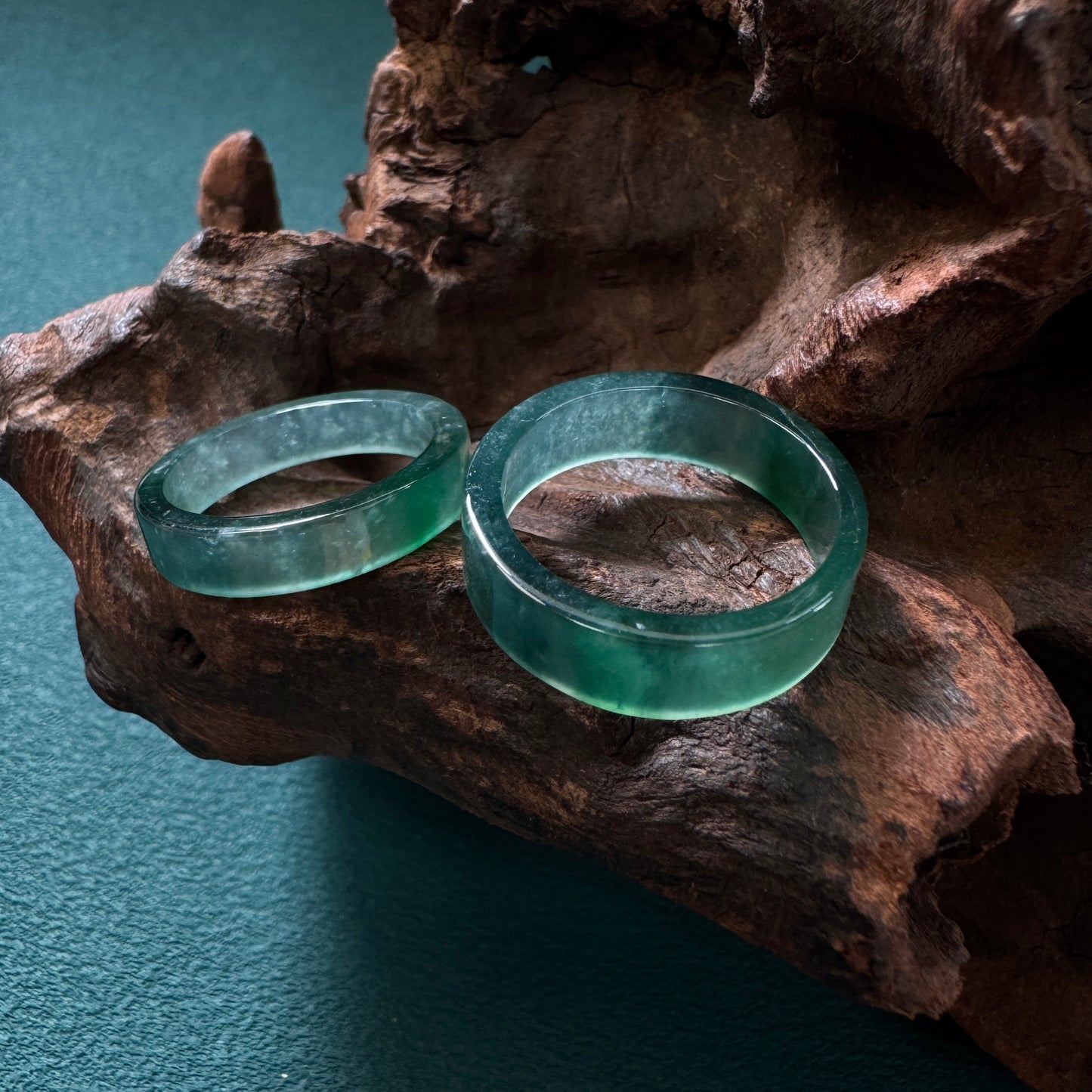 DUET | Teal Green Square Jadeite Rings