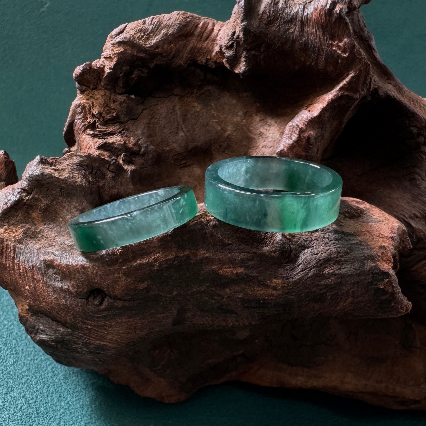 DUET | Teal Green Square Jadeite Rings