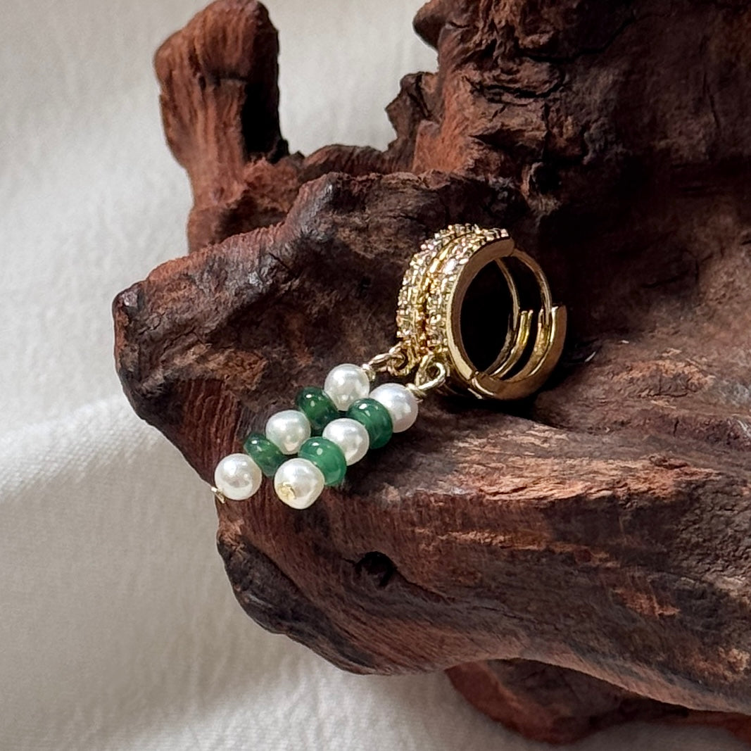 ESTUARY | Freshwater Pearl x Jadeite Huggies