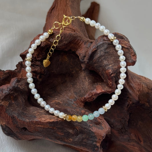 ESTUARY | Freshwater Pearl x Jadeite Rainbow Petite Bracelet