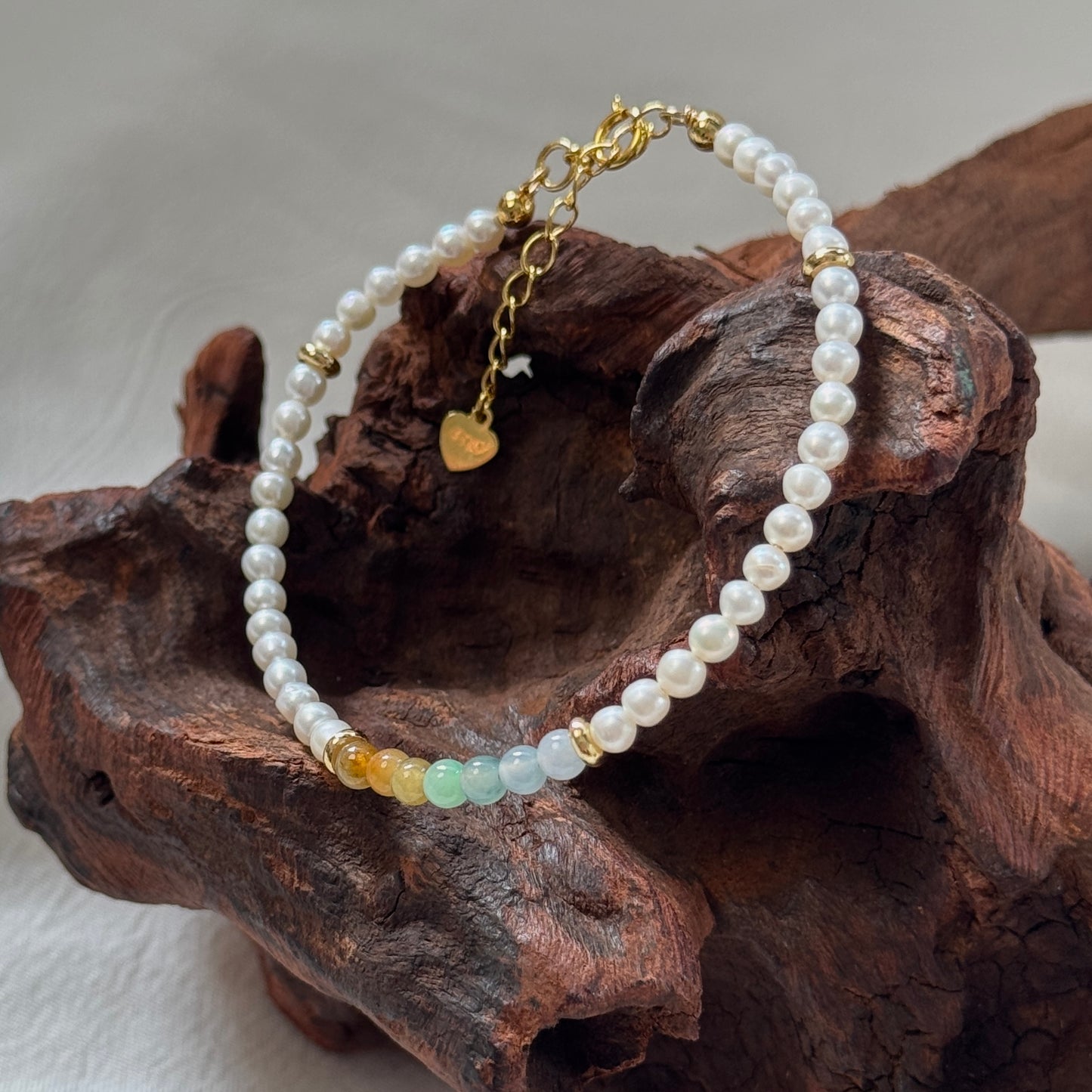 ESTUARY | Freshwater Pearl x Jadeite Rainbow Petite Bracelet