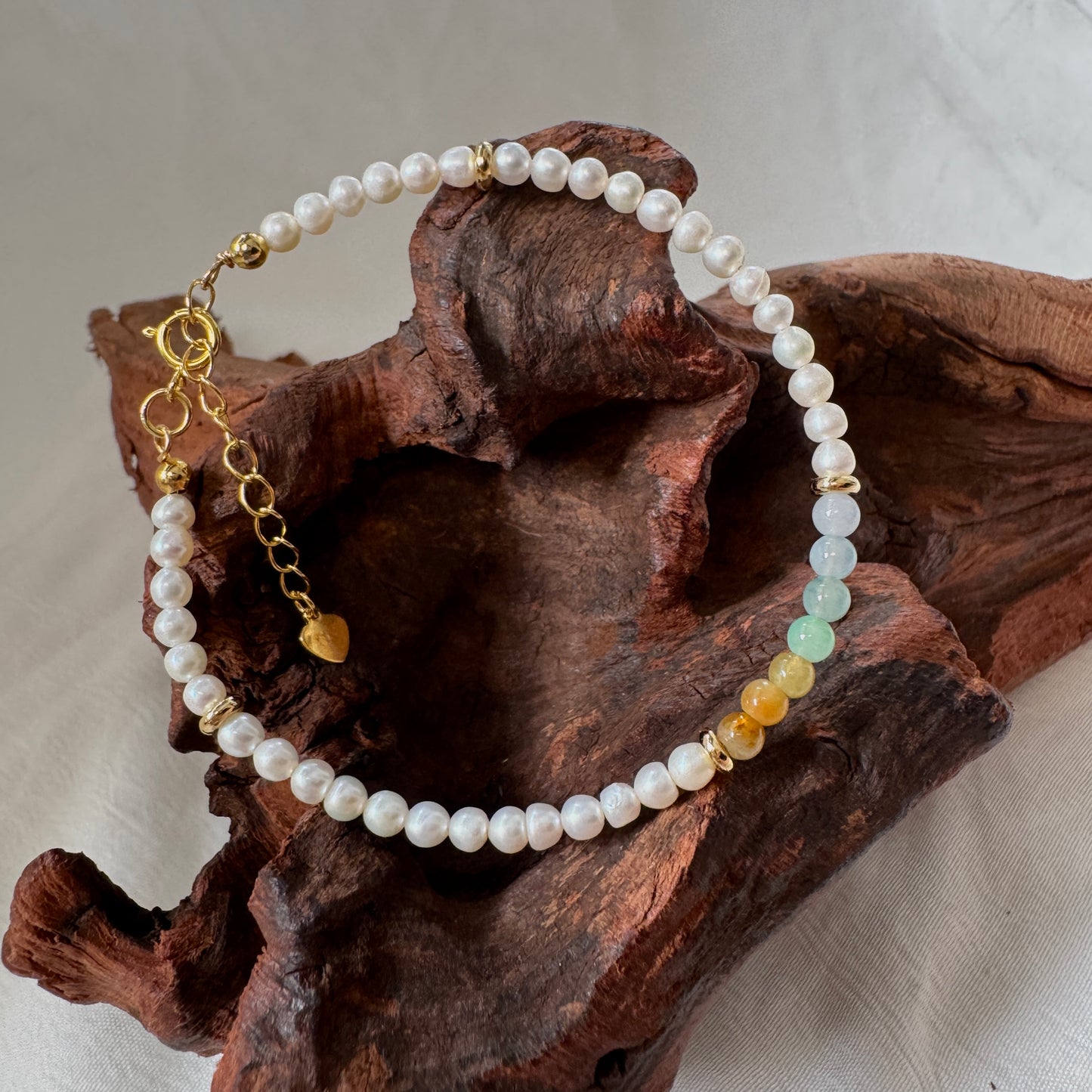 ESTUARY | Freshwater Pearl x Jadeite Rainbow Petite Bracelet