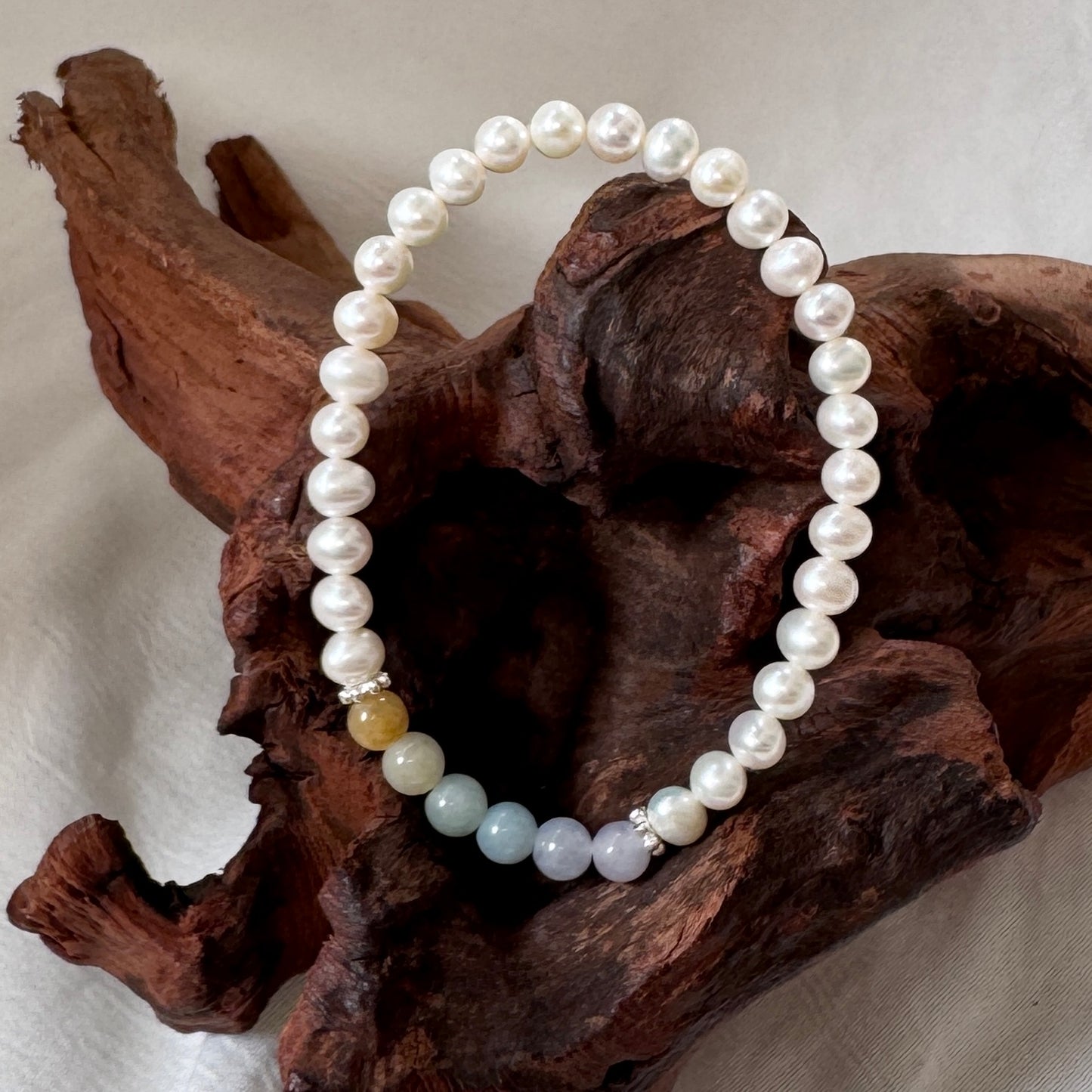 ESTUARY | Freshwater Pearl x Jadeite Rainbow Bracelet