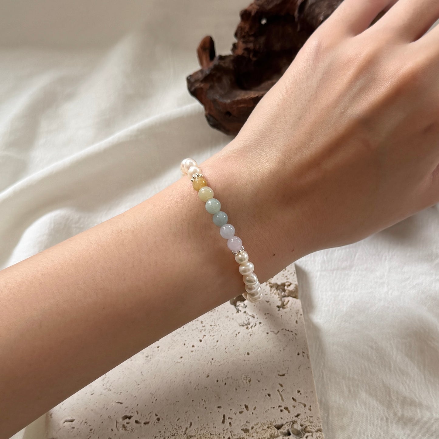 ESTUARY | Freshwater Pearl x Jadeite Rainbow Bracelet