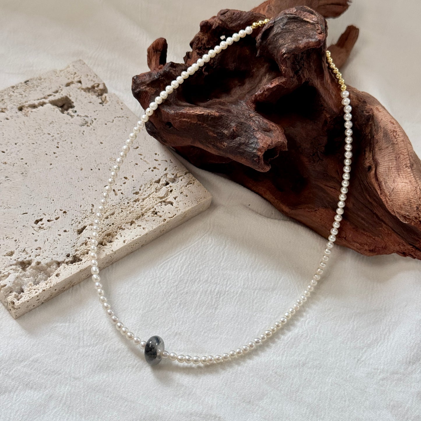 ESTUARY | Freshwater Pearl x Jadeite Doughnut Beaded Necklace