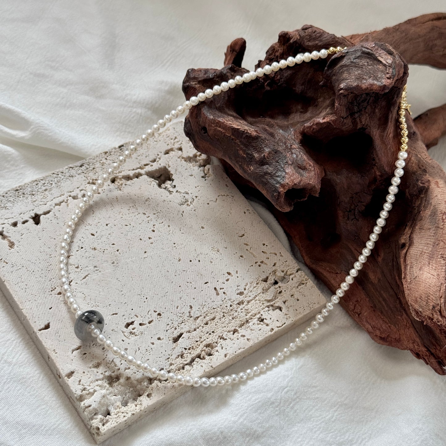 ESTUARY | Freshwater Pearl x Jadeite Doughnut Beaded Necklace