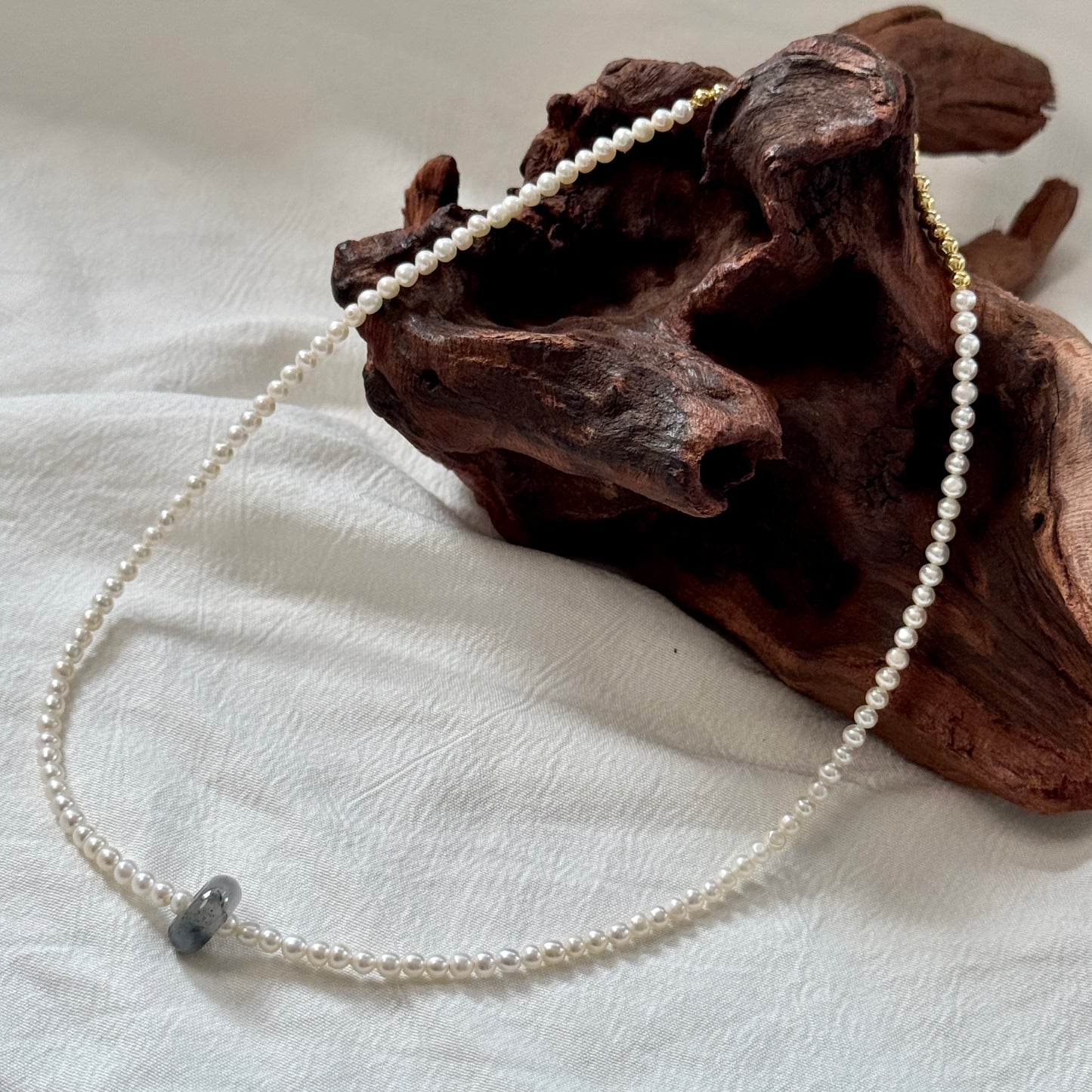 ESTUARY | Freshwater Pearl x Jadeite Doughnut Beaded Necklace