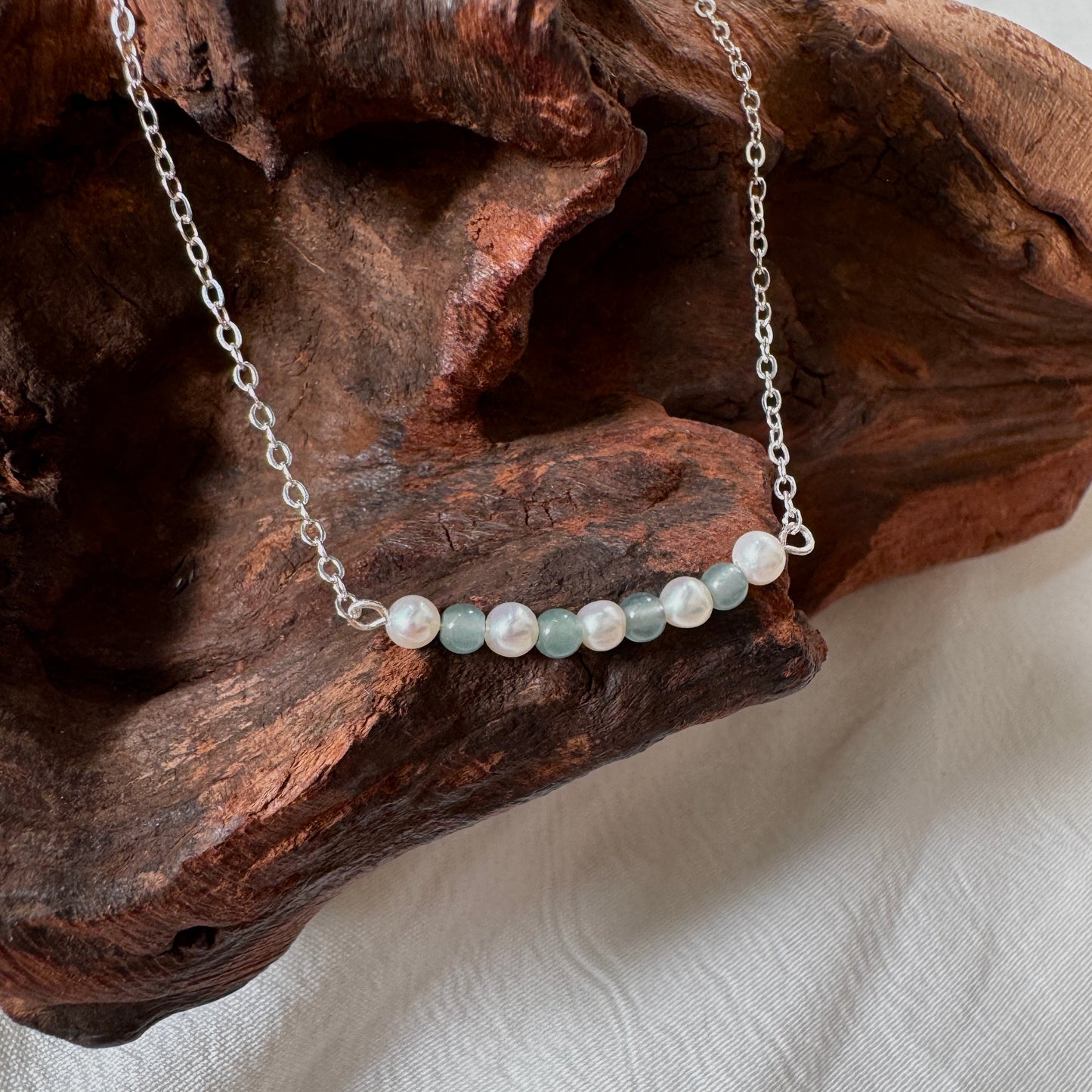 ESTUARY | Freshwater Pearl x Jadeite Dainty Beaded Necklace