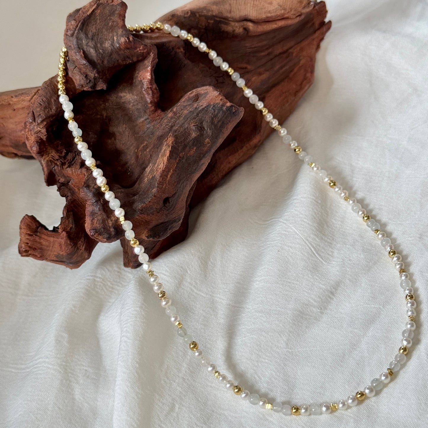 ESTUARY | Freshwater Pearl x Jadeite Beaded Necklace