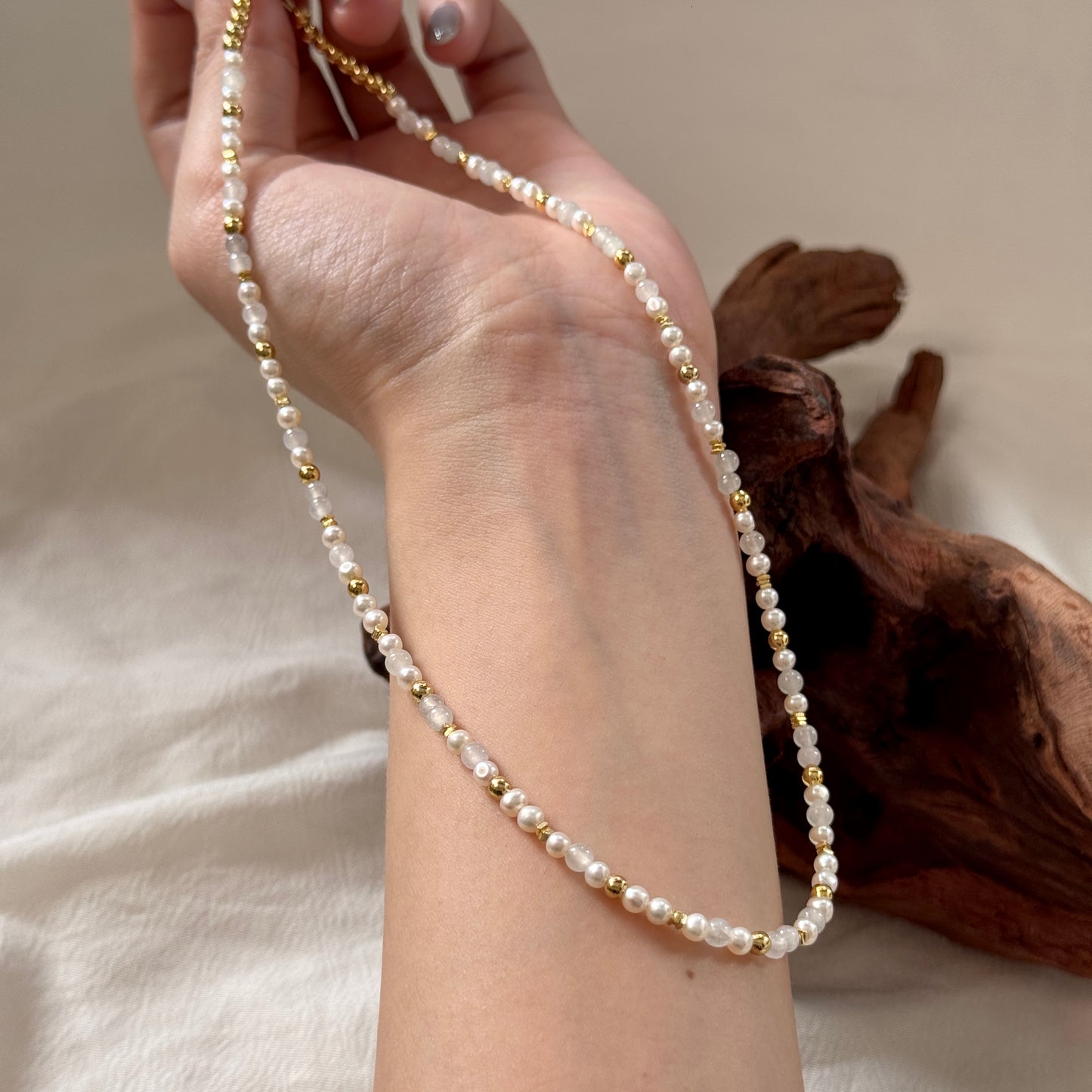 ESTUARY | Freshwater Pearl x Jadeite Beaded Necklace