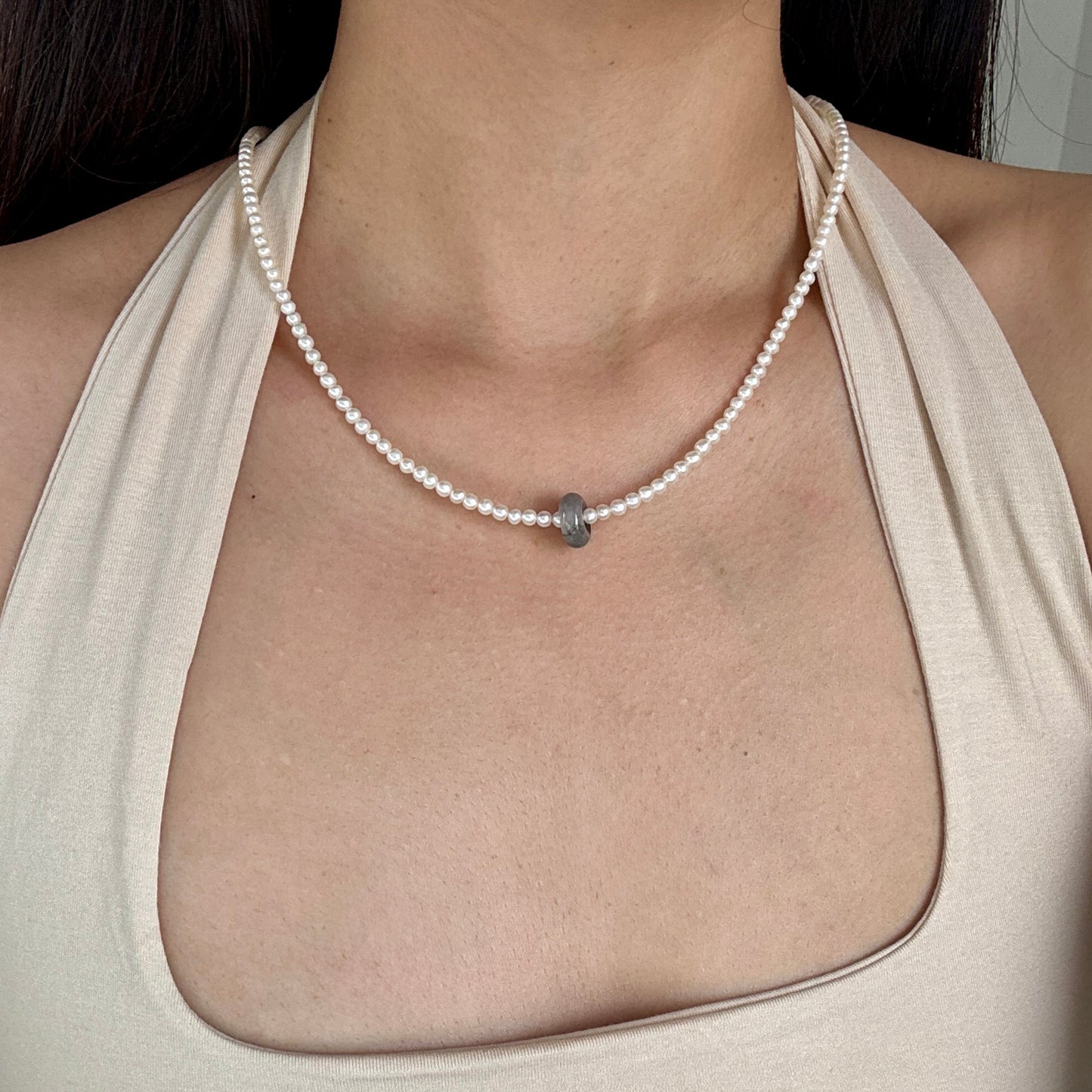 ESTUARY | Freshwater Pearl x Jadeite Doughnut Beaded Necklace