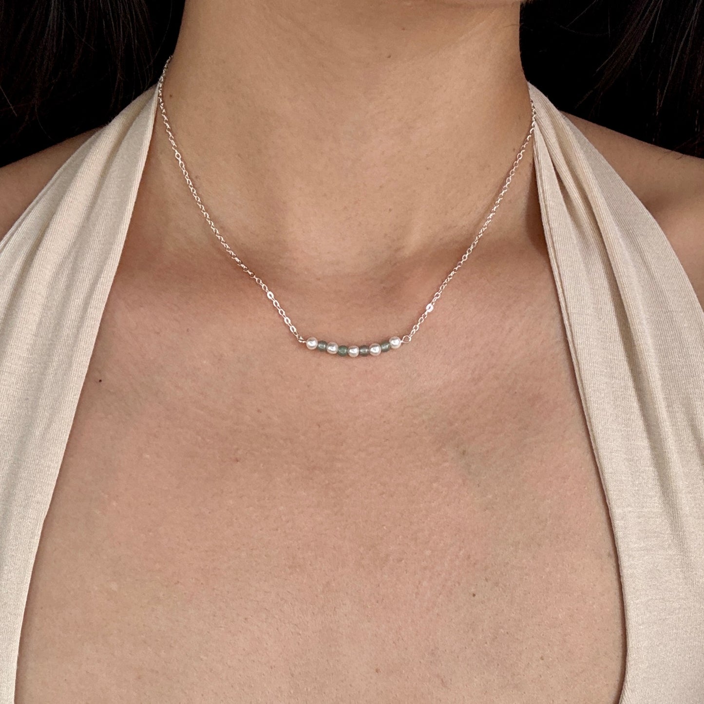 ESTUARY | Freshwater Pearl x Jadeite Dainty Beaded Necklace
