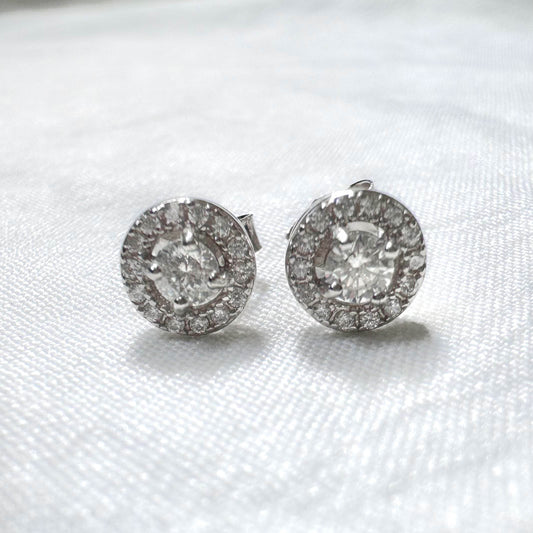 Halo Moissanite Earrings in Silver