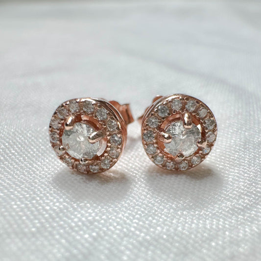 Halo Moissanite Earrings in Rose Gold