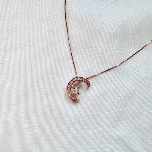 Luna Moissanite Necklace in Rose Gold
